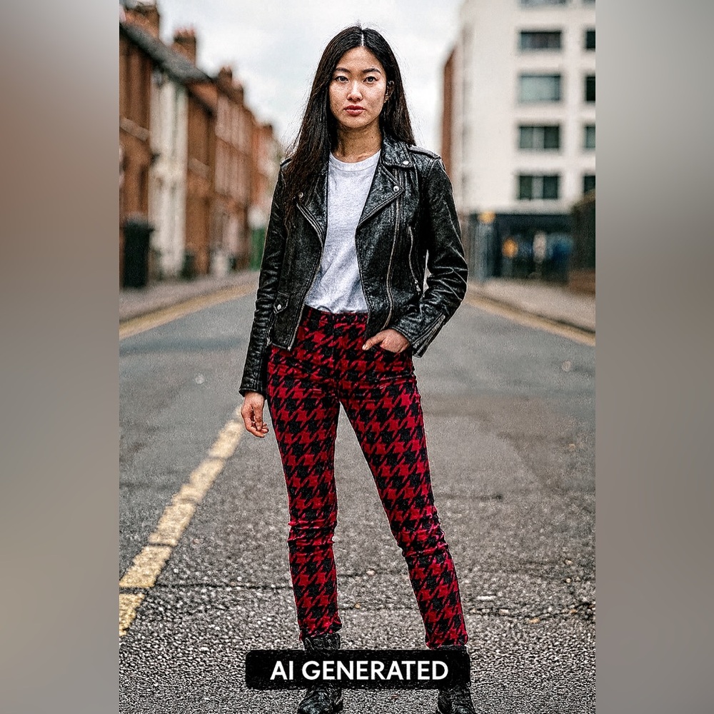 Twelve by Twelve Sz 28 red/black large houndstooth graphic skinny low rise jeans